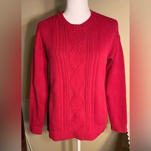 EUC Sweater: Pullover, Cable-Knit, Red, Size Medium Petite or Small Petite